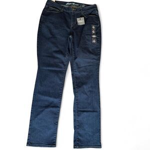 NWT Eddie Bauer Curvy Straight Jeans Womens 12 Dark Wash Stretch Denim